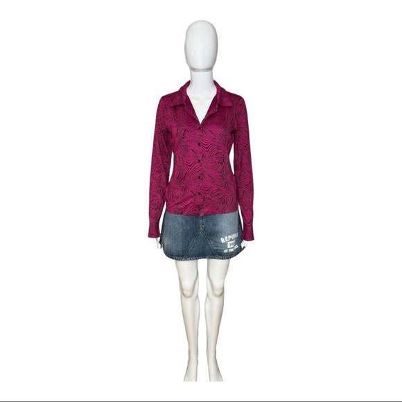 Zara Shirt Size M pink Animal Print Long Sleeve shirt Collar Knitted Blouse New - Picture 7 of 14